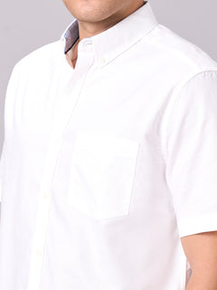 Men's 100% Cotton Regular Fit Band Collar Short Sleeve Shirt White