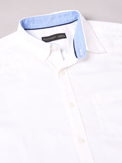 Men's 100% Cotton Regular Fit Band Collar Short Sleeve Shirt White