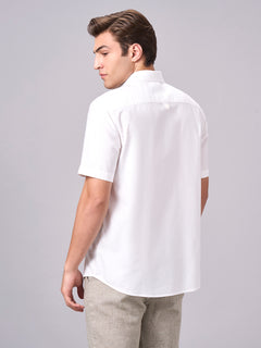 Men's 100% Cotton Regular Fit Band Collar Short Sleeve Shirt White
