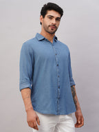 Men's Navy Cotton Slim Fit Shirt