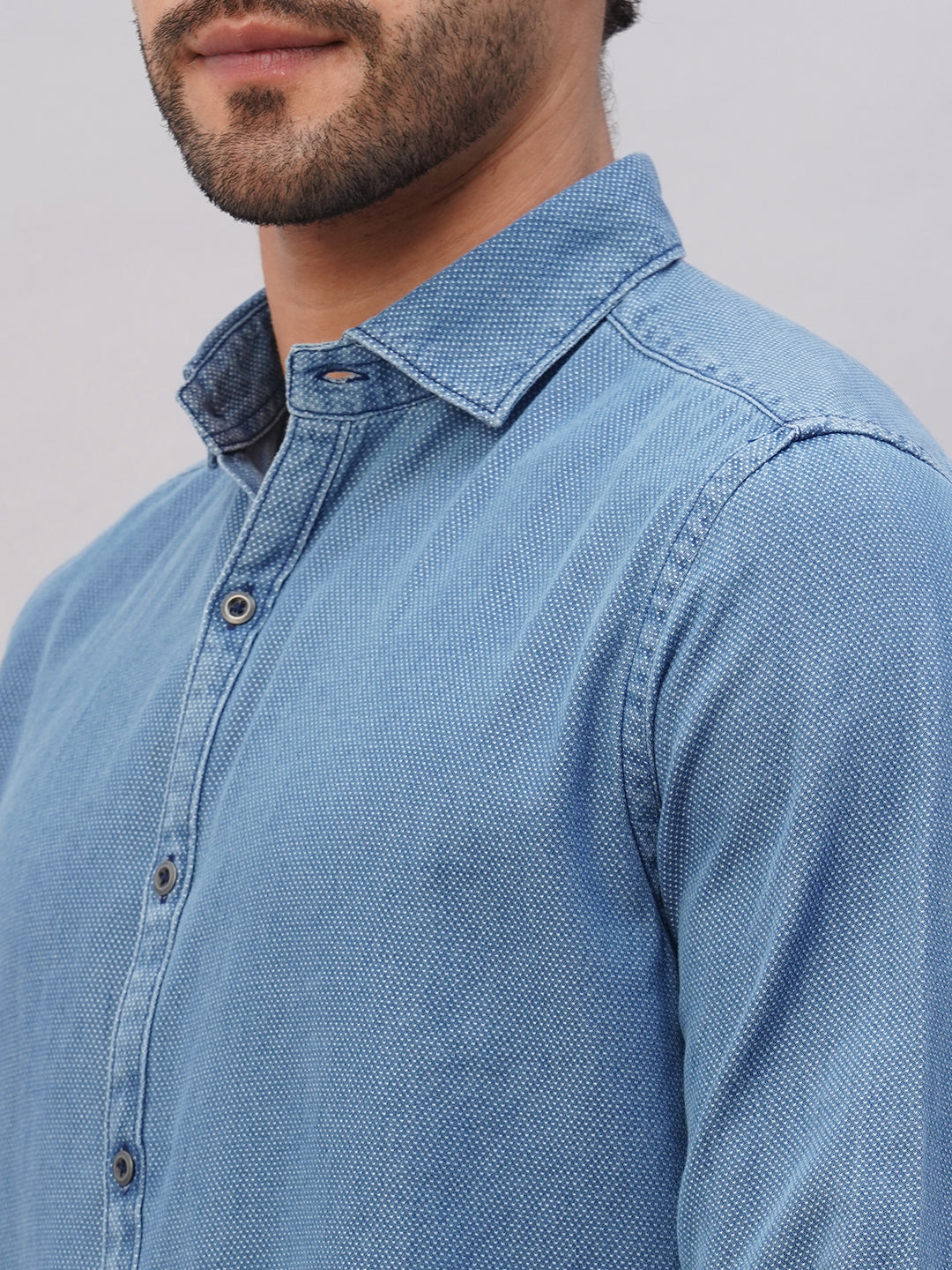 Men's Navy Cotton Slim Fit Shirt