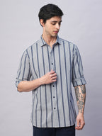Men's Blue Stripe  Seersucker Slim Fit Shirt