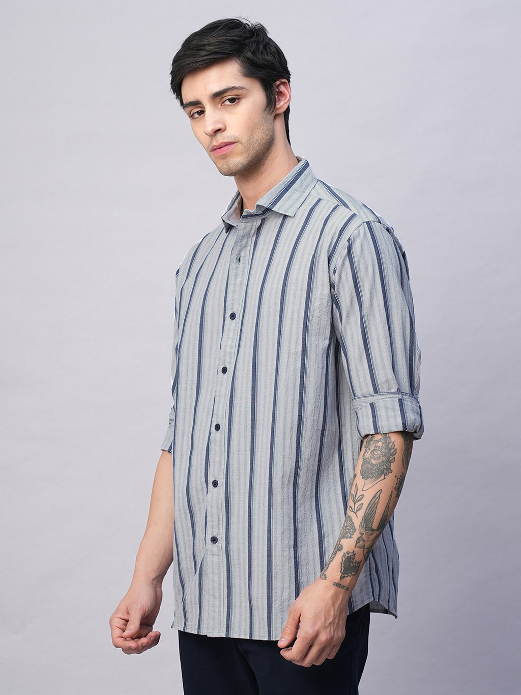 Men's Blue Stripe  Seersucker Slim Fit Shirt