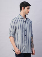 Men's Blue Stripe  Seersucker Slim Fit Shirt