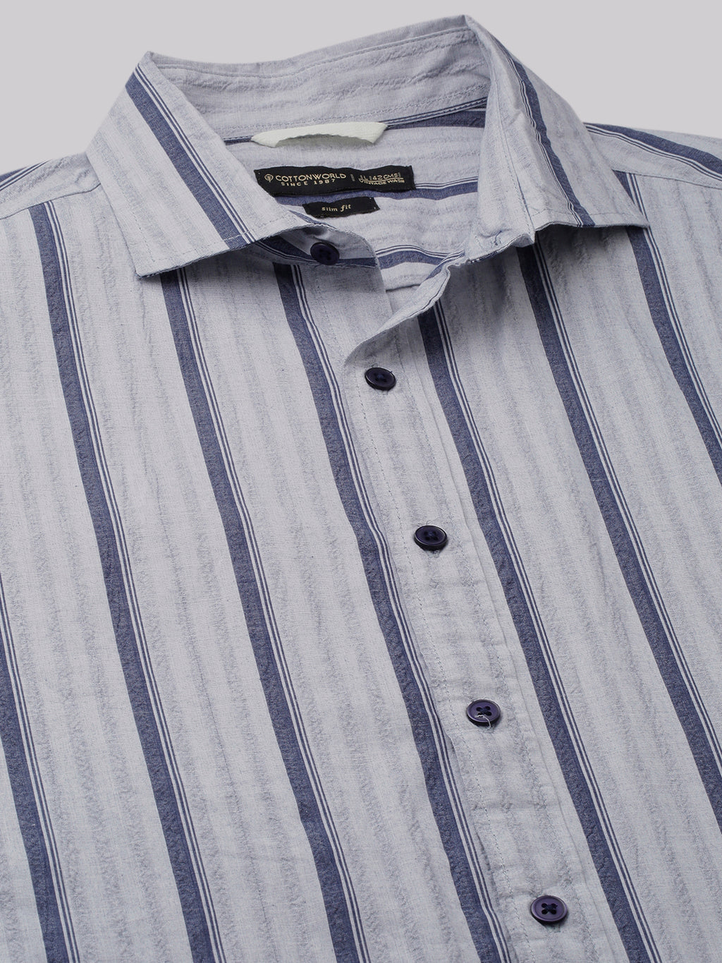 Men's Blue Stripe  Seersucker Slim Fit Shirt