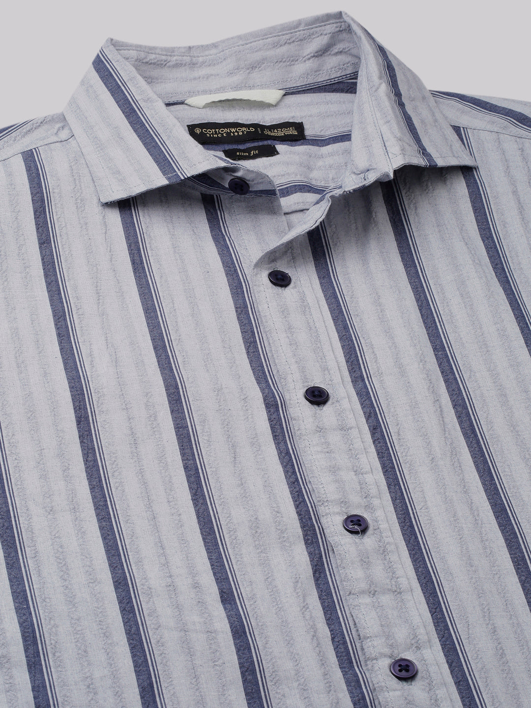 Men's Blue Stripe  Seersucker Slim Fit Shirt