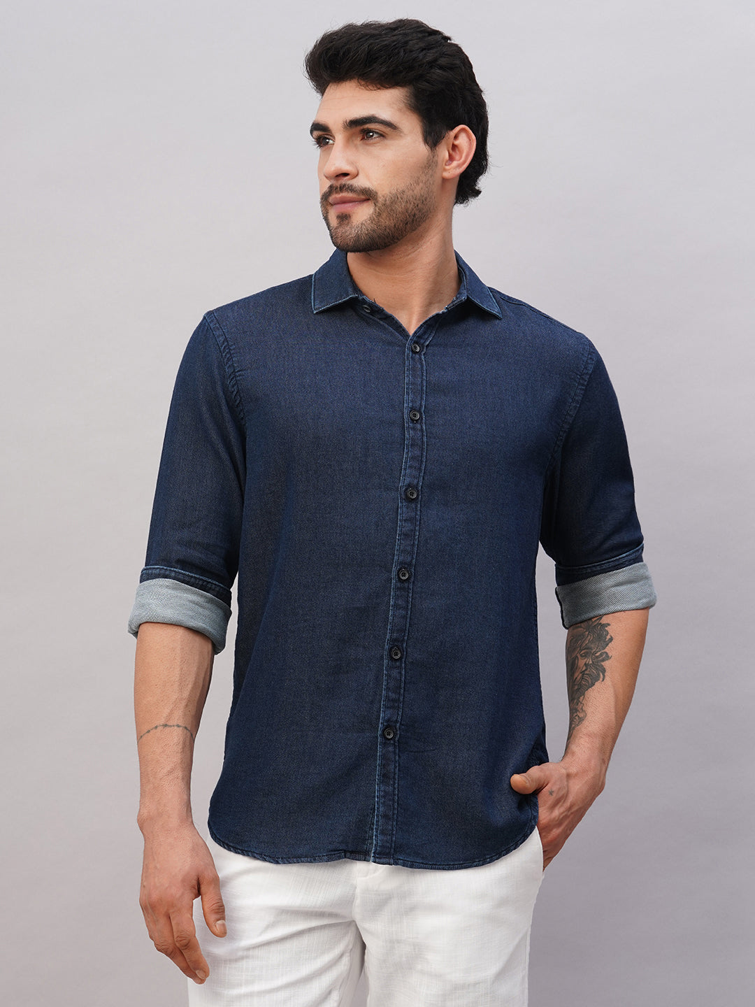 Men's Navy Cotton Slim Fit Shirt