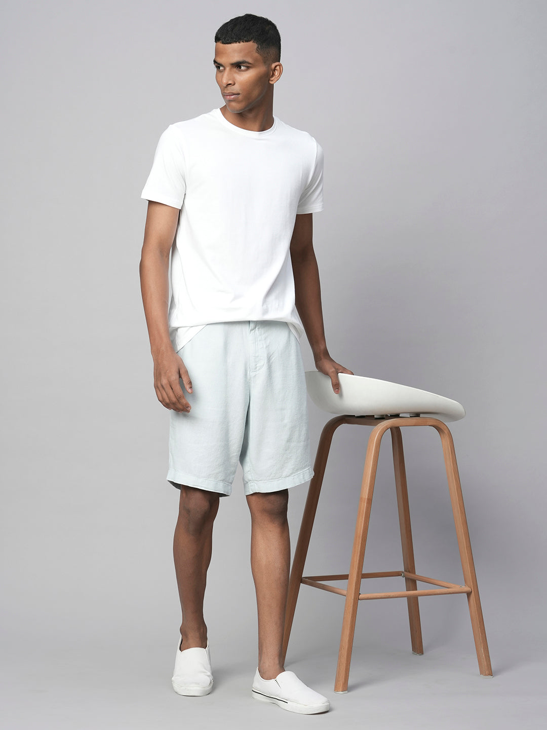 Men's Light Blue Linen Viscose  Regular Fit Shorts