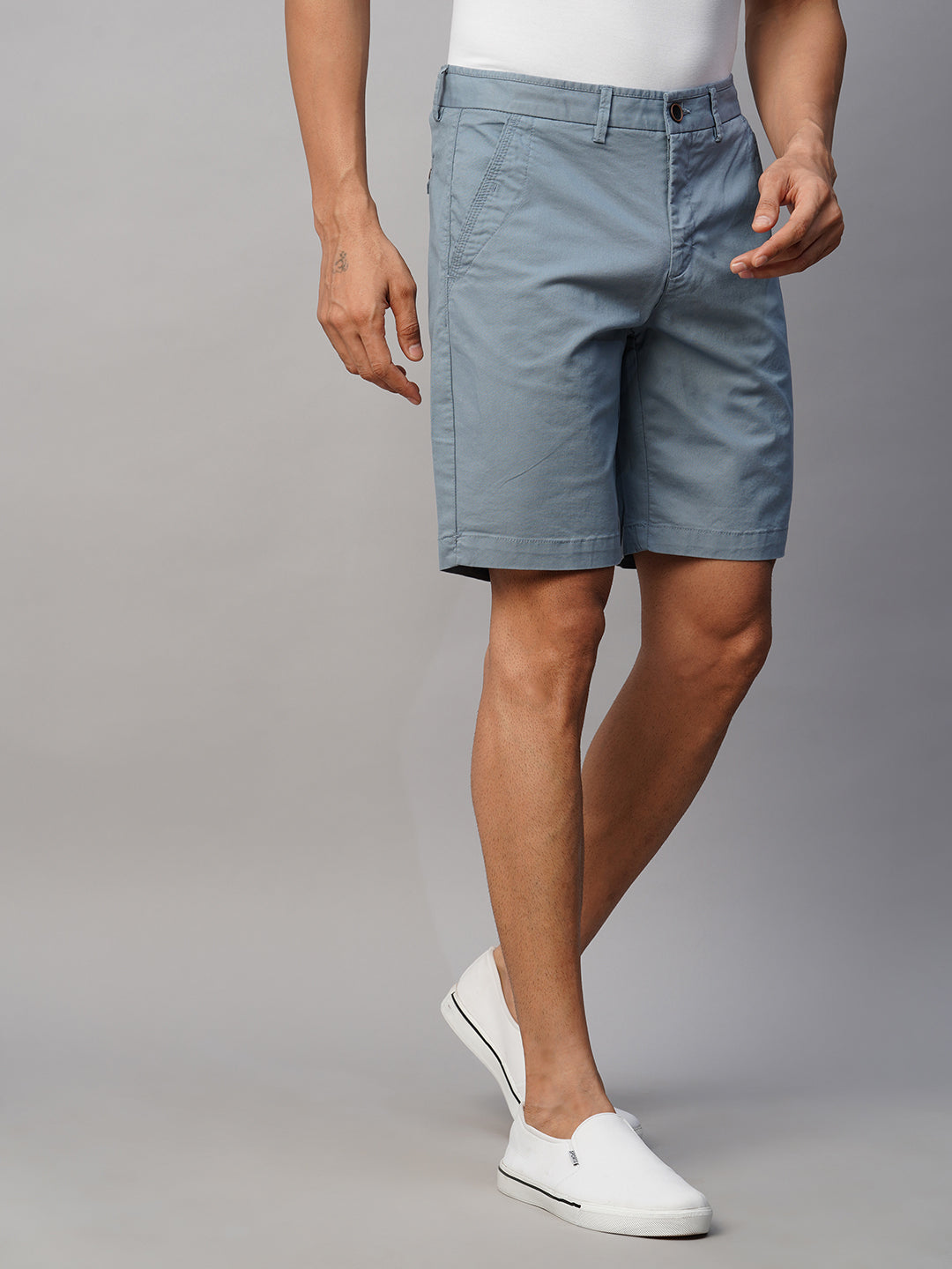 Men's Greyish Blue Cotton Lycra Regular Fit Shorts