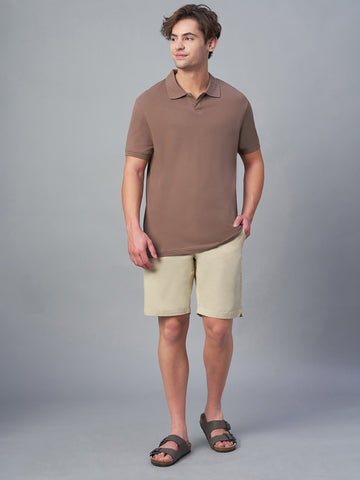 Men's Beige Cotton Lycra Regular Fit Shorts