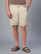 Men's Beige Cotton Lycra Regular Fit Shorts