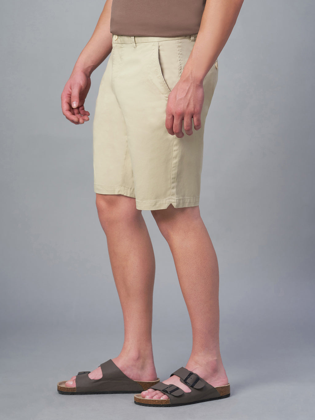 Men's Beige Cotton Lycra Regular Fit Shorts