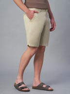 Men's Beige Cotton Lycra Regular Fit Shorts