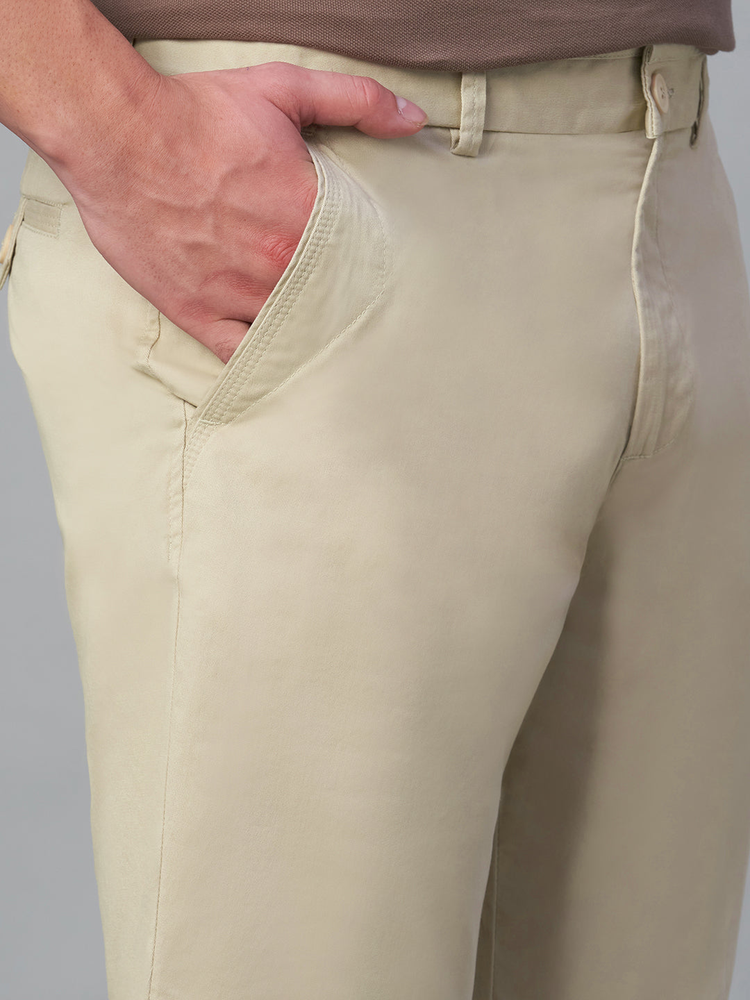 Men's Beige Cotton Lycra Regular Fit Shorts