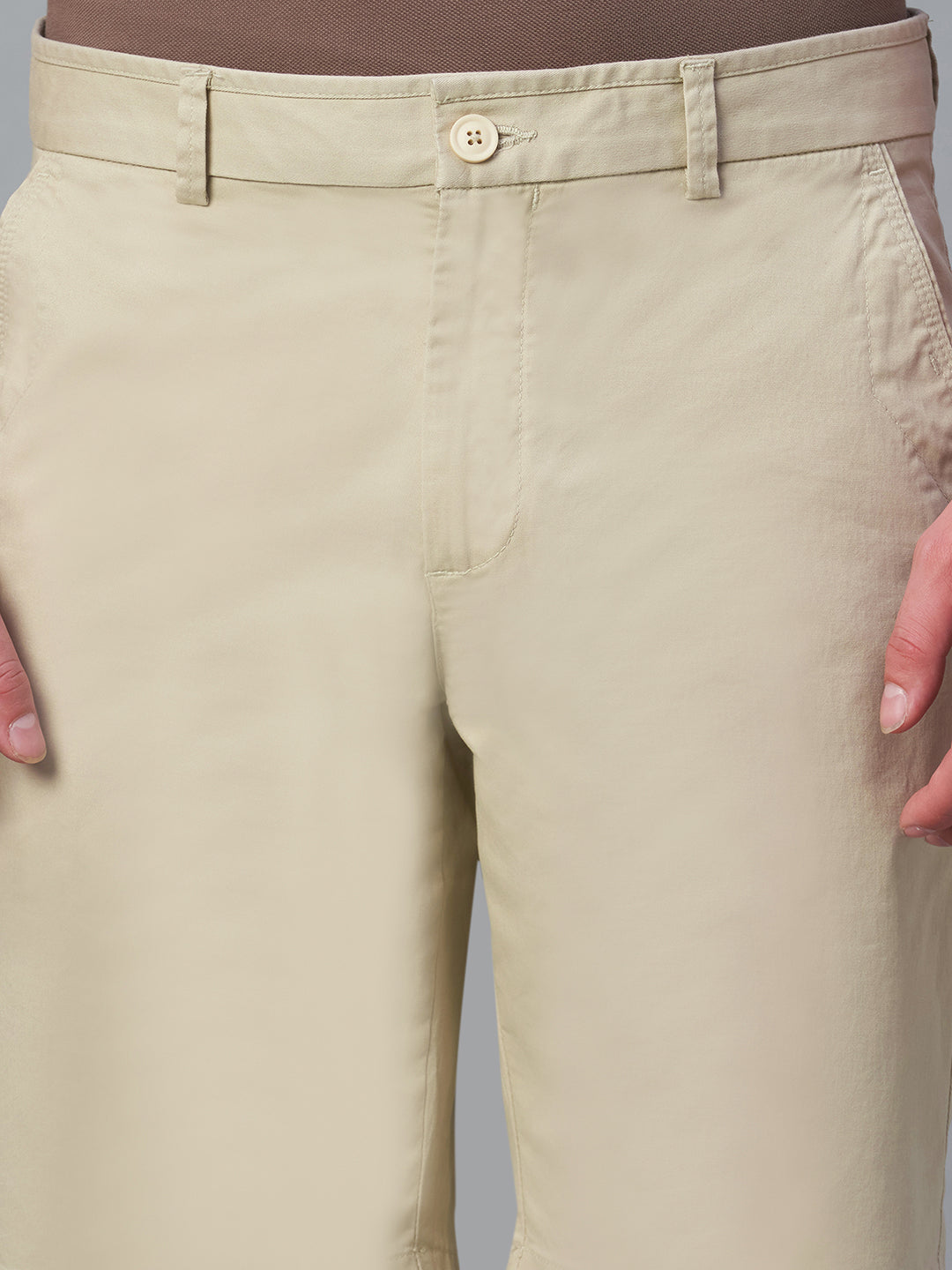Men's Beige Cotton Lycra Regular Fit Shorts
