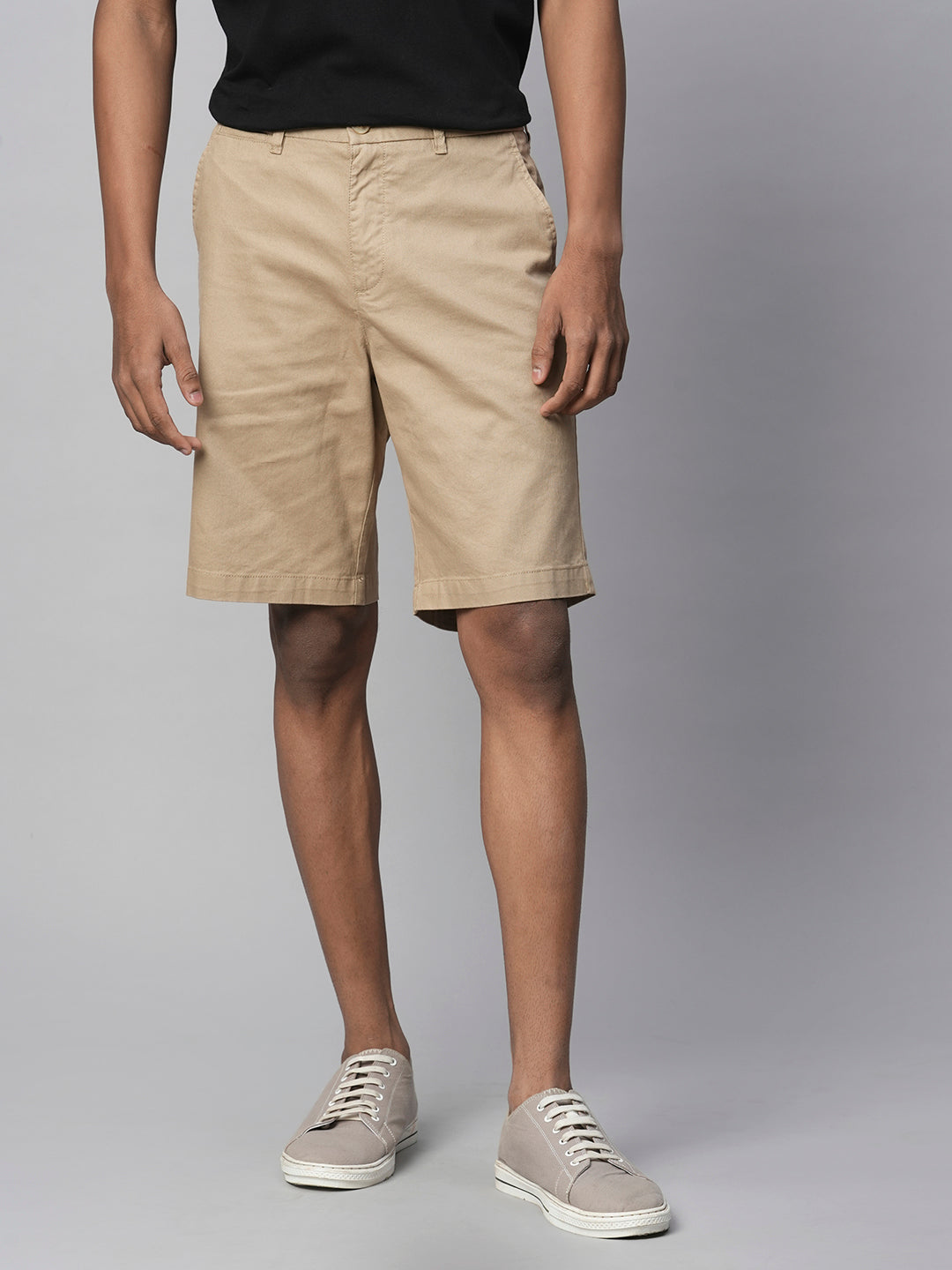 Men's Cotton Lycra Khaki Regular Fit Shorts