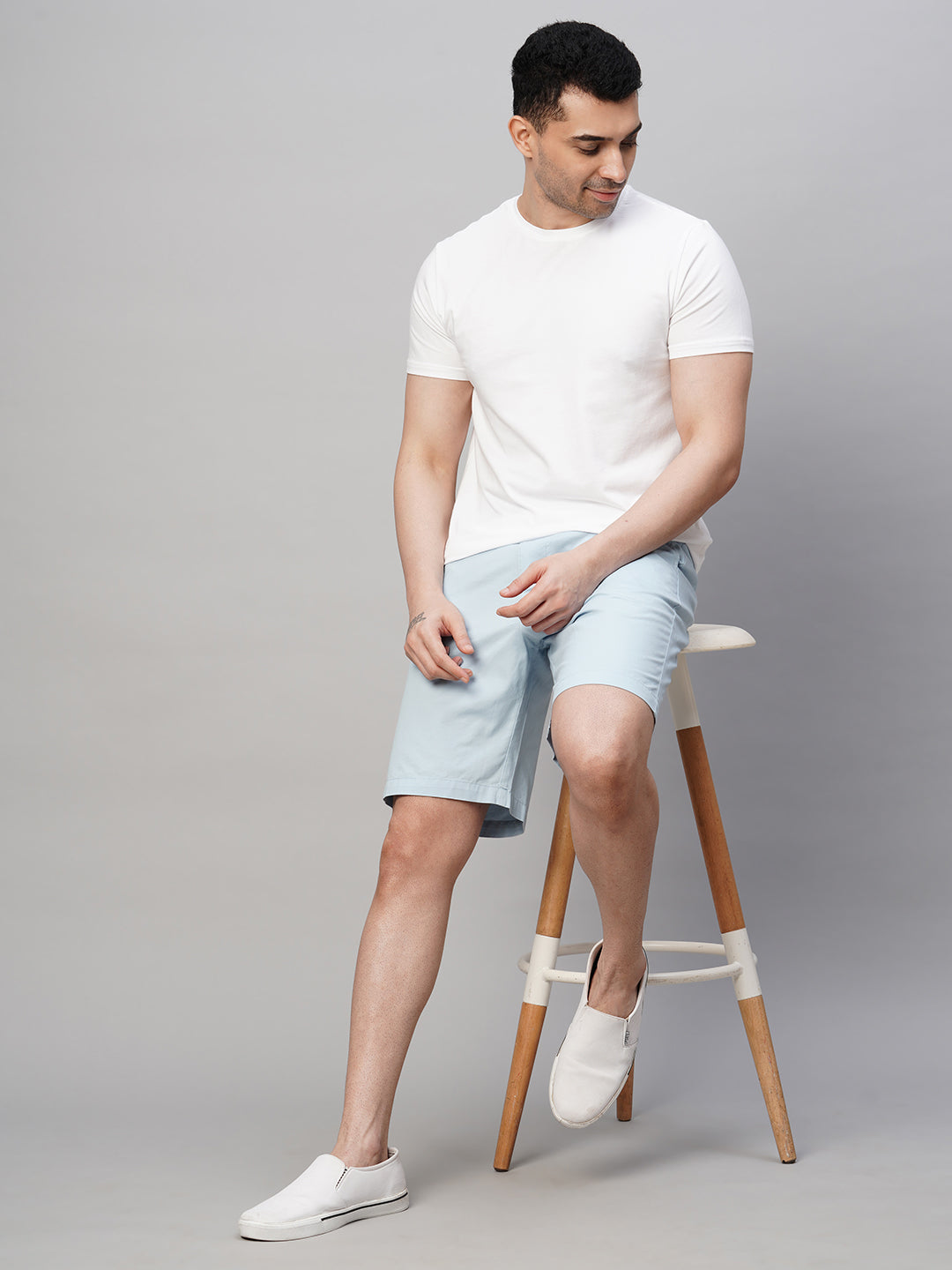 Men's Light Blue Cotton  Regular Fit Shorts
