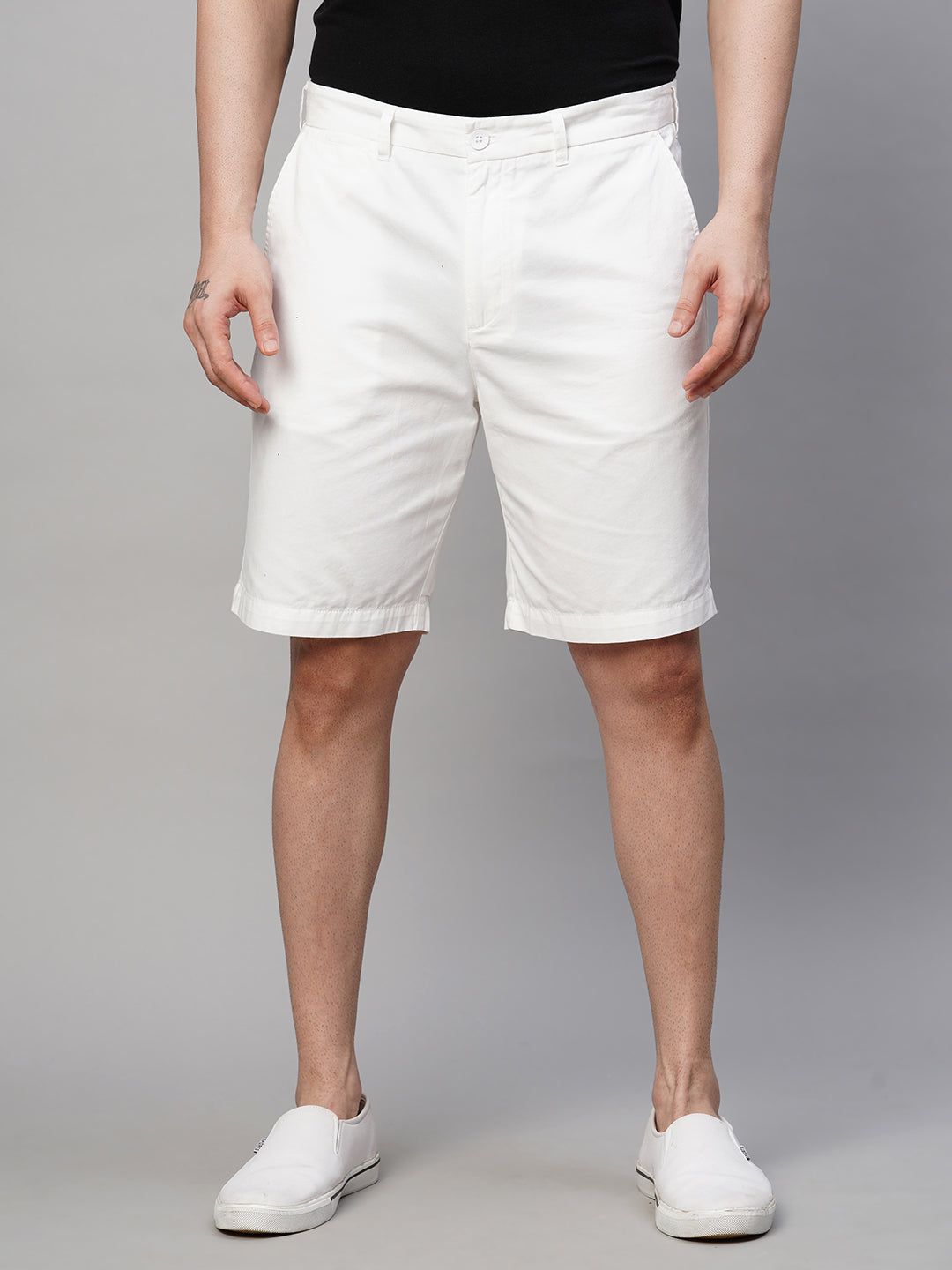 Men's White Cotton Regular Fit Shorts