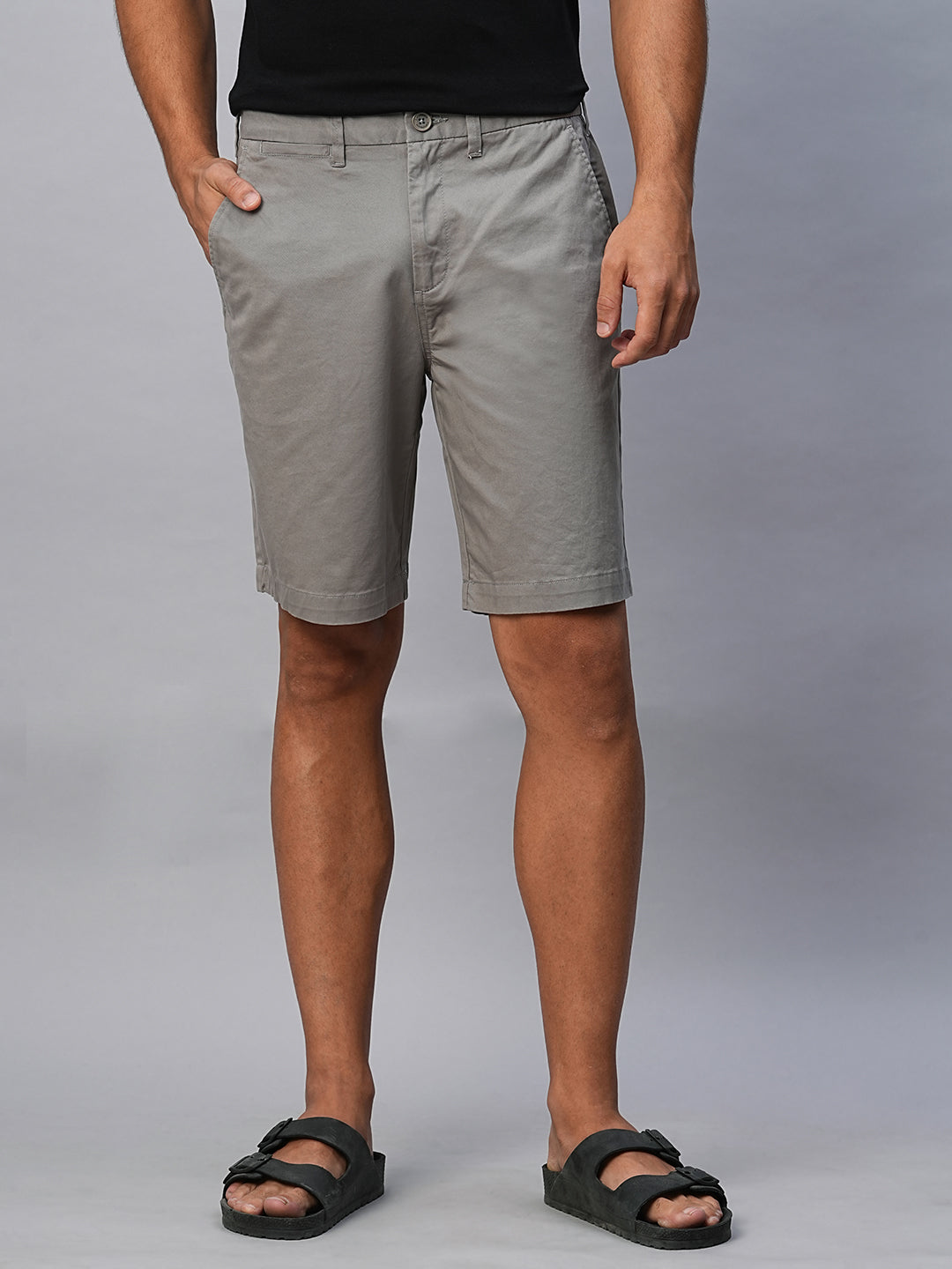 Men's Grey Cotton Lycra Regular Fit Shorts