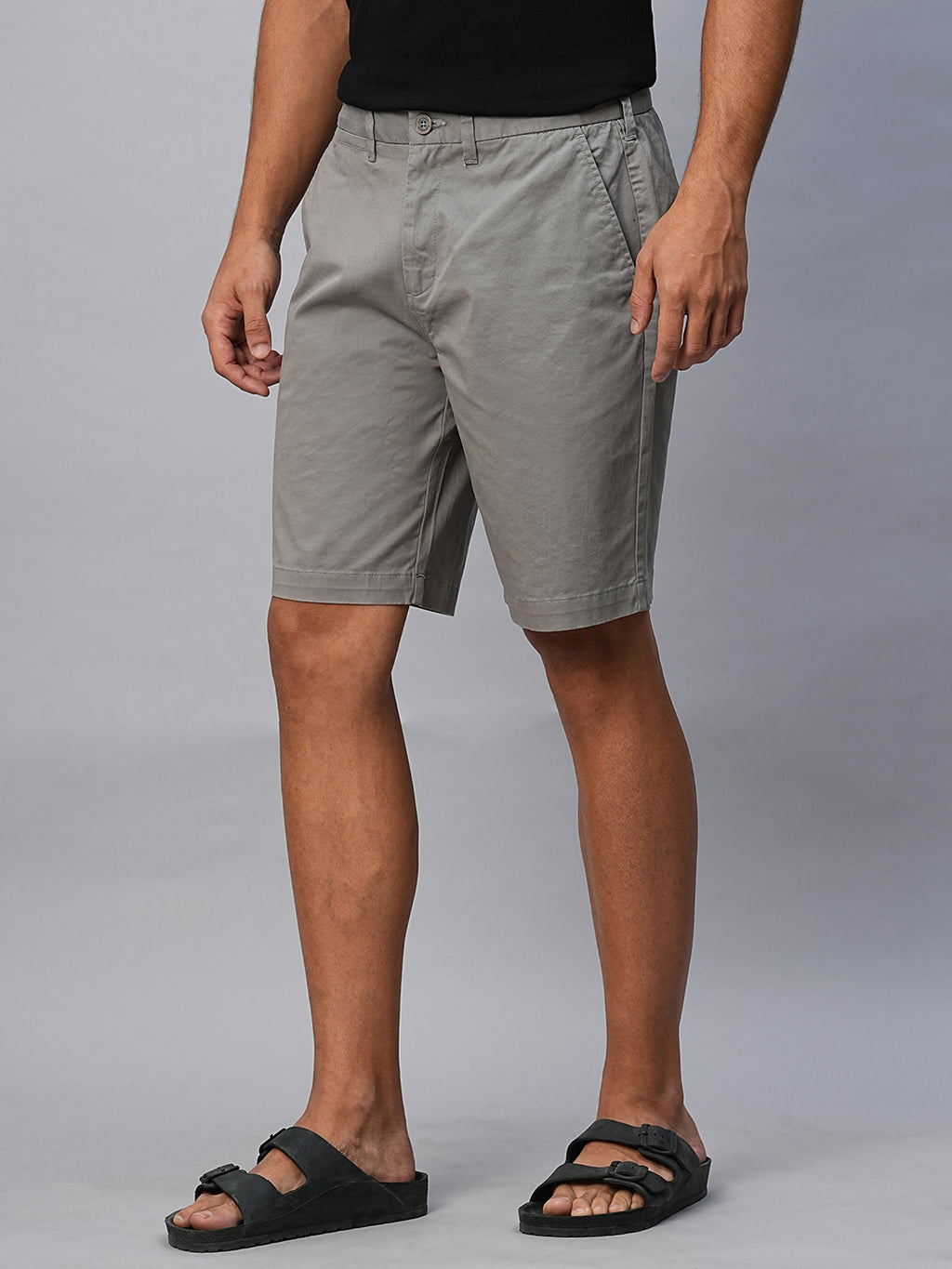 Men's Grey Cotton Lycra Regular Fit Shorts