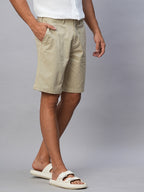 Men's Khaki Cotton Lycra Regular Fit Shorts