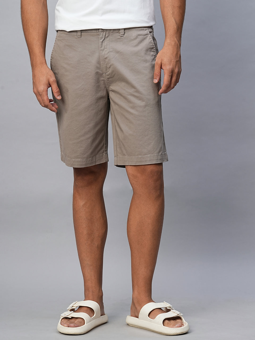 Men's Lt Brown Cotton Lycra Regular Fit Shorts