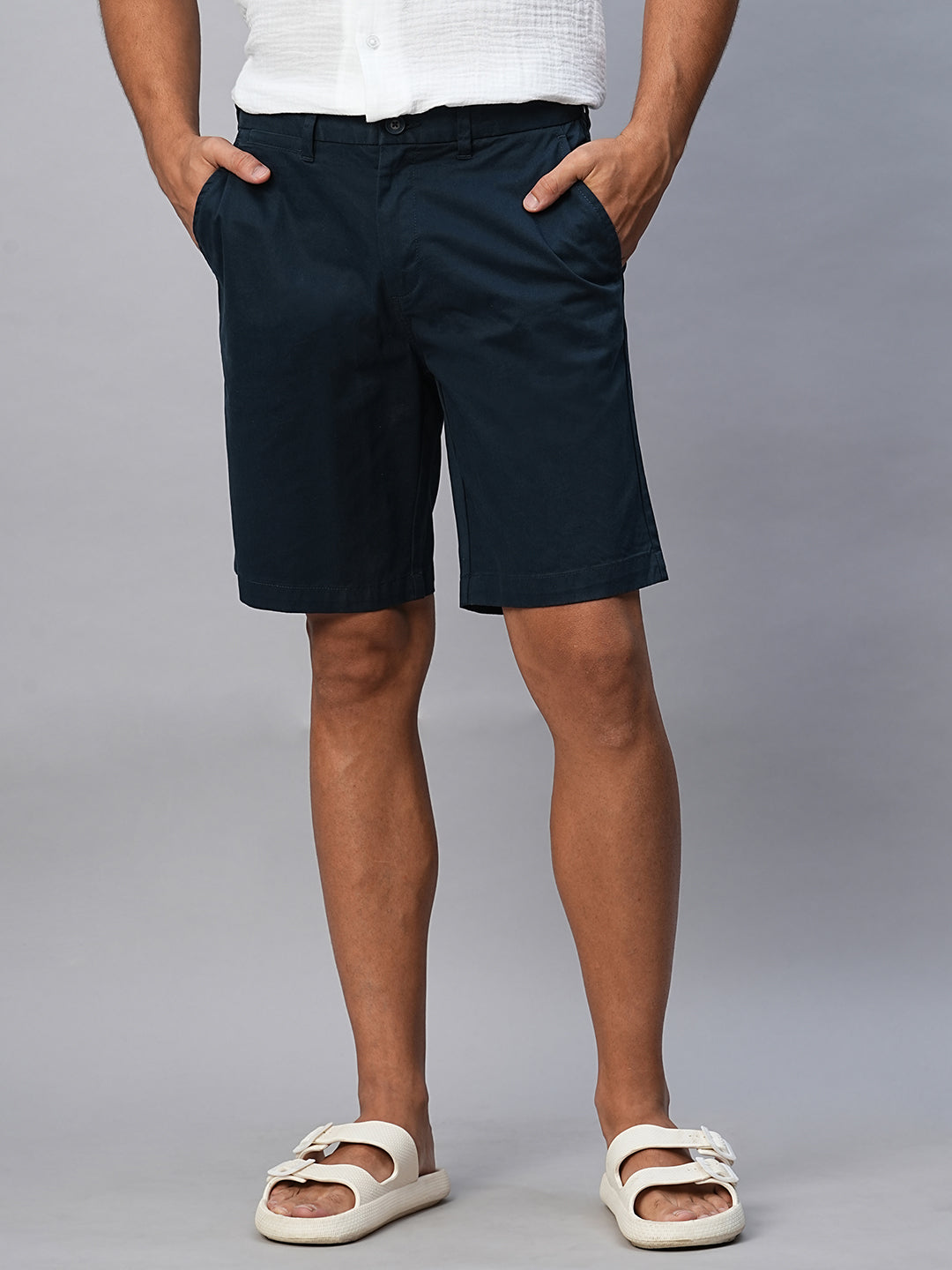 Men's Navy Cotton Lycra Regular Fit Shorts