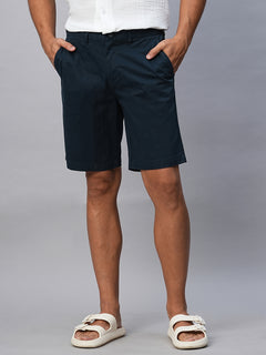Men’s Cotton Lycra Regular Fit Button Zip Short Navy