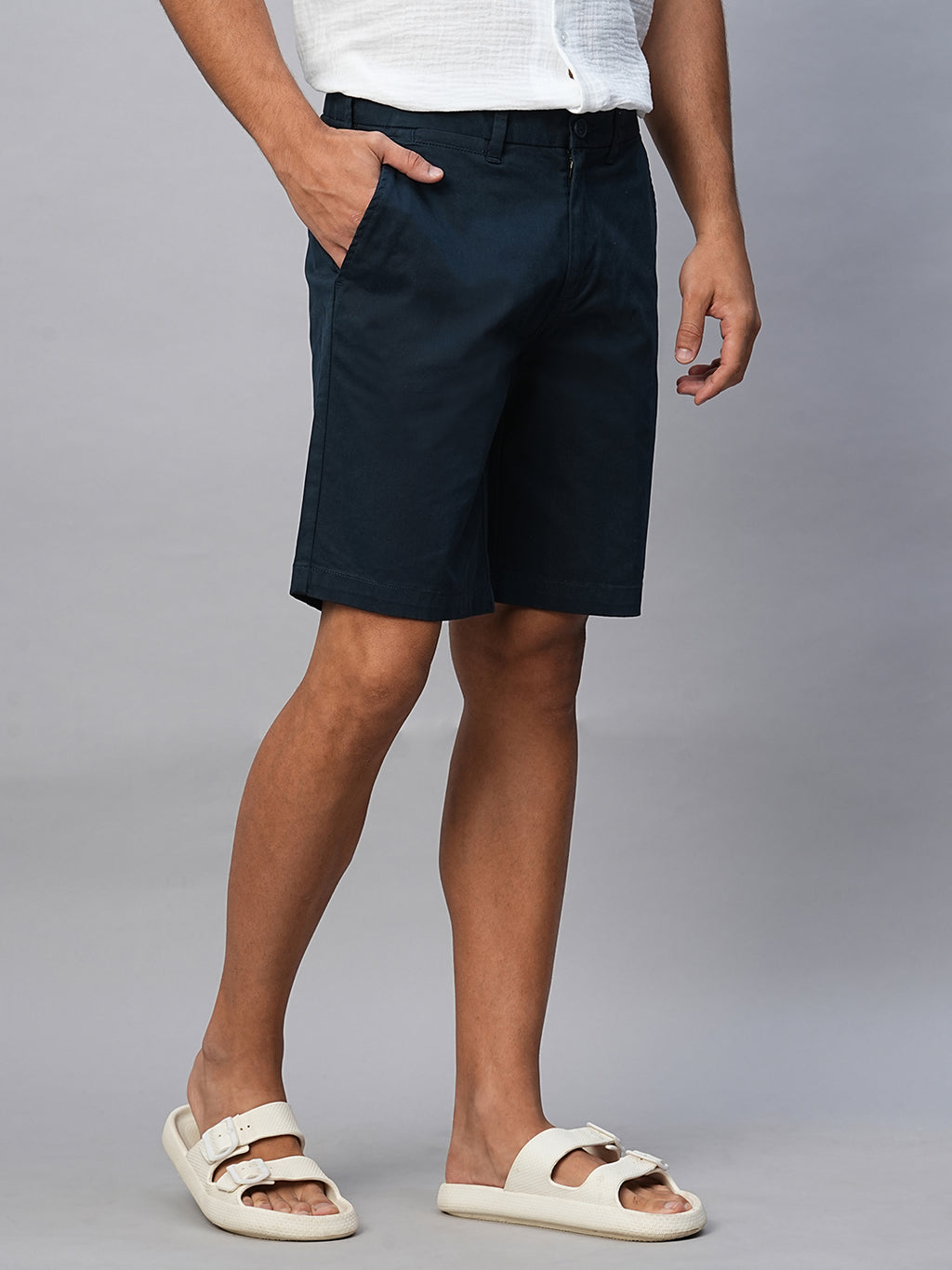 Men's Navy Cotton Lycra Regular Fit Shorts