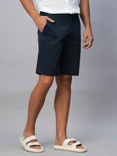 Men’s Cotton Lycra Regular Fit Button Zip Short Navy
