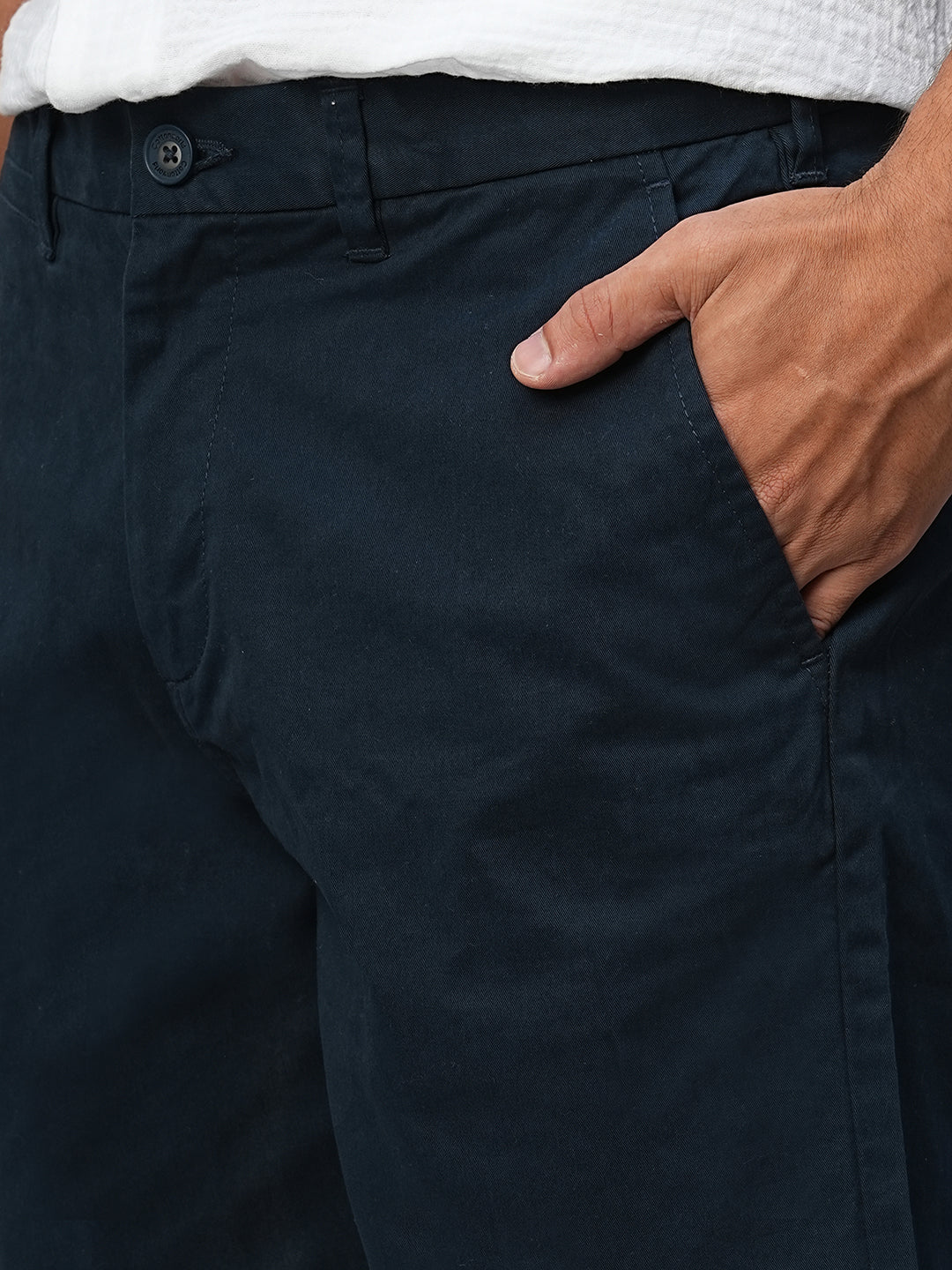 Men's Navy Cotton Lycra Regular Fit Shorts