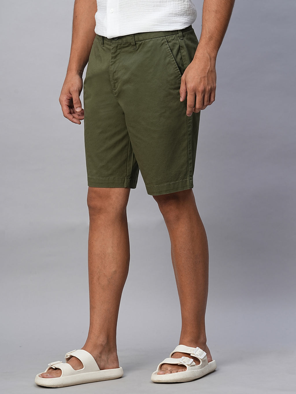 Men's Olive Cotton Lycra Regular Fit Shorts