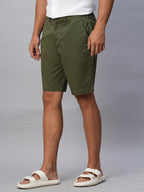 Men's Olive Cotton Lycra Regular Fit Shorts