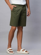 Men's Olive Cotton Lycra Regular Fit Shorts