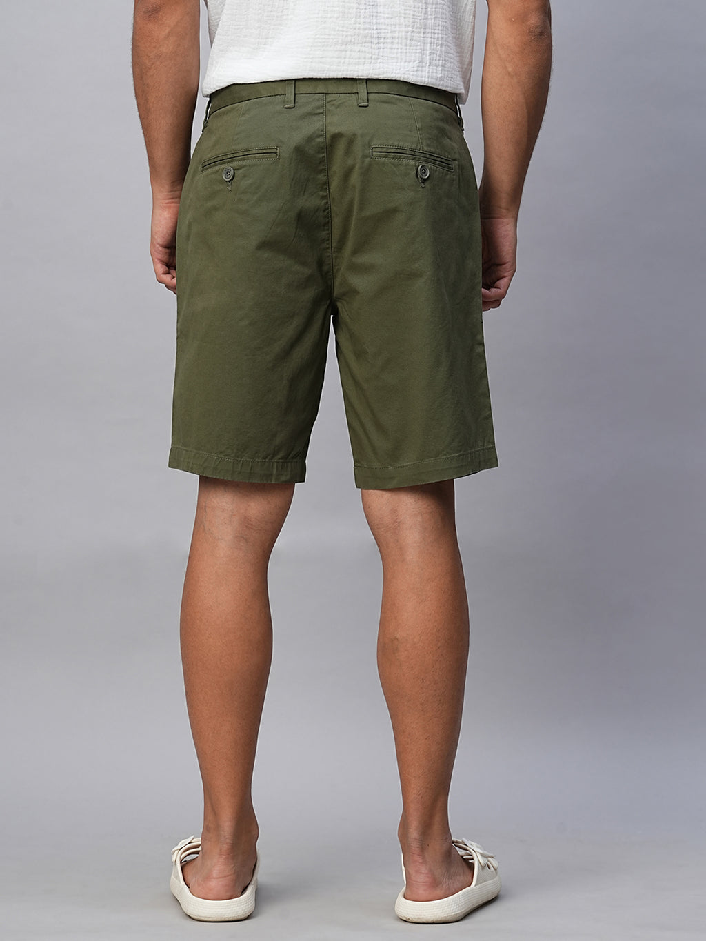 Men's Olive Cotton Lycra Regular Fit Shorts