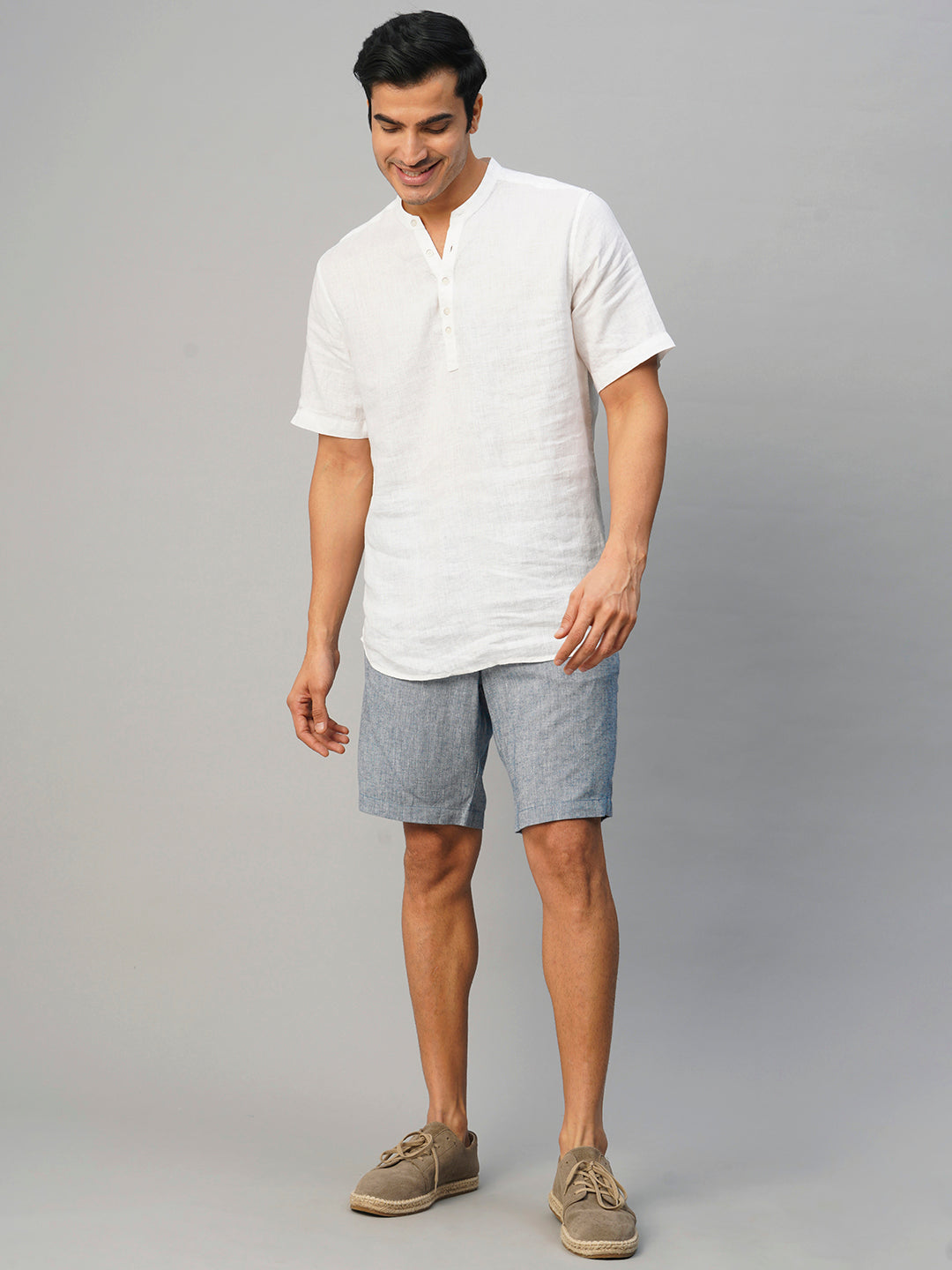 Men's Blue Linen Viscose Regular Fit Shorts