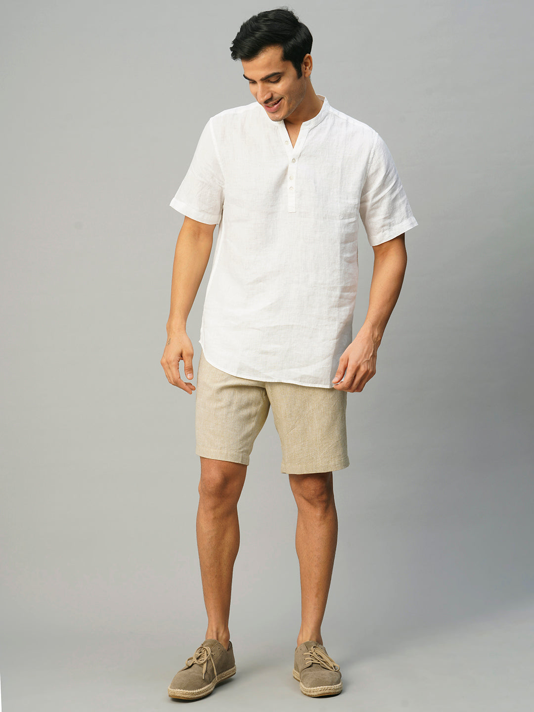 Men's Khaki Linen Viscose Regular Fit Shorts