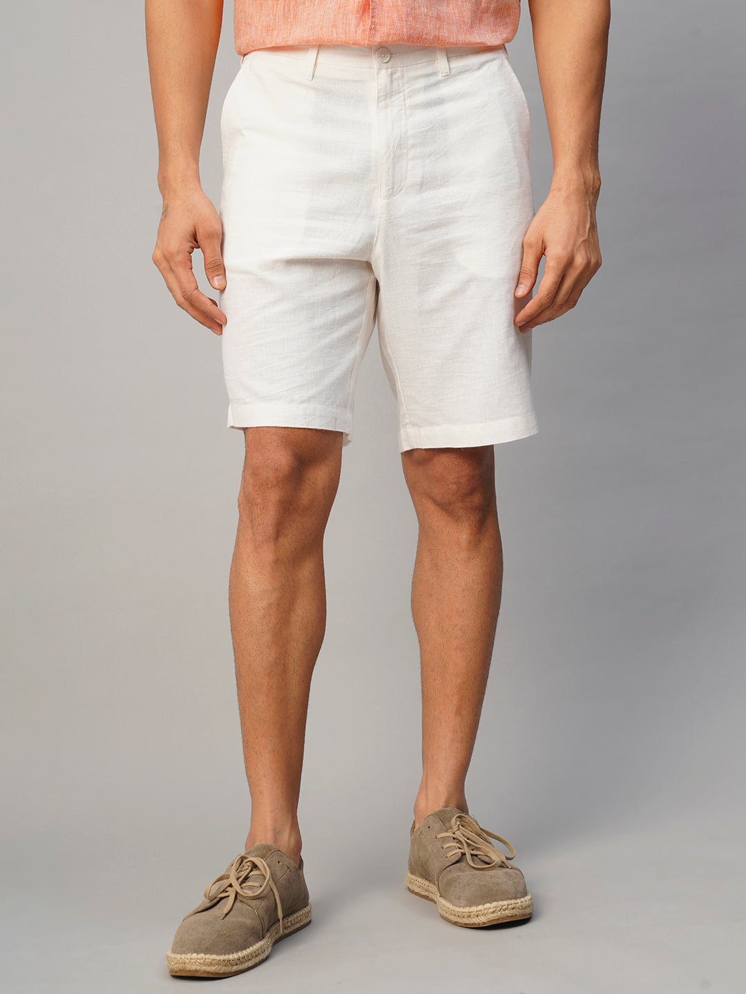 Men's White Linen Viscose Regular Fit Shorts