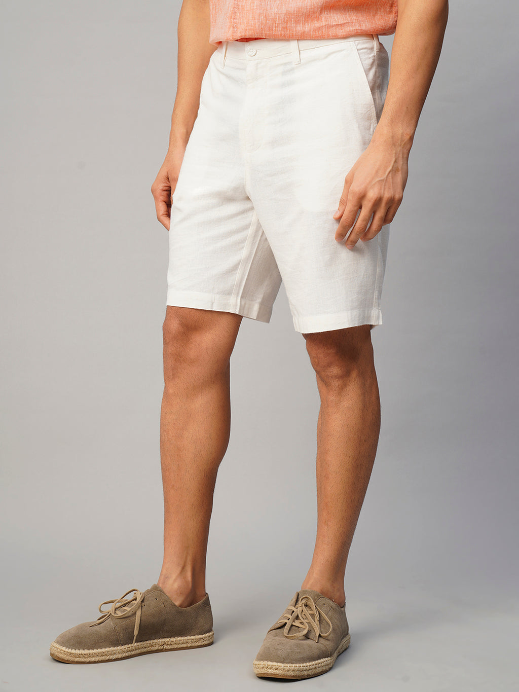 Men's White Linen Viscose Regular Fit Shorts