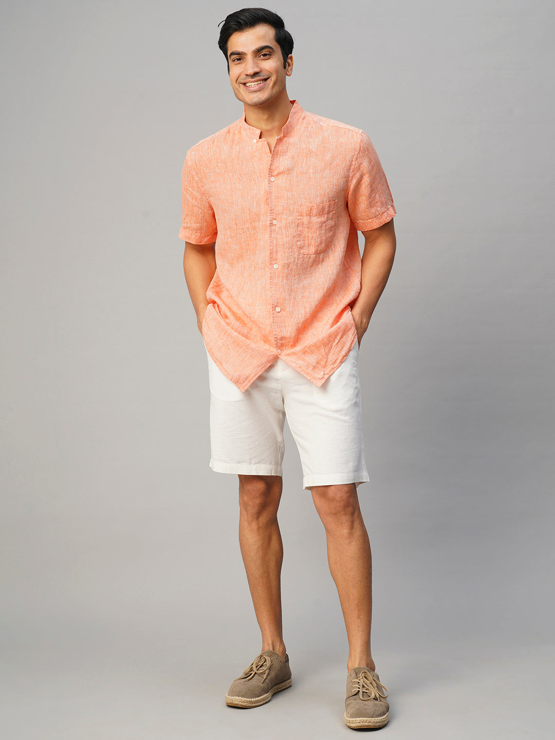 Men's White Linen Viscose Regular Fit Shorts