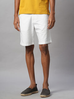 Men’s Cotton Regular Fit Button And Zip Closure Short White