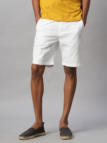 Men’s Cotton Regular Fit Button And Zip Closure Short White