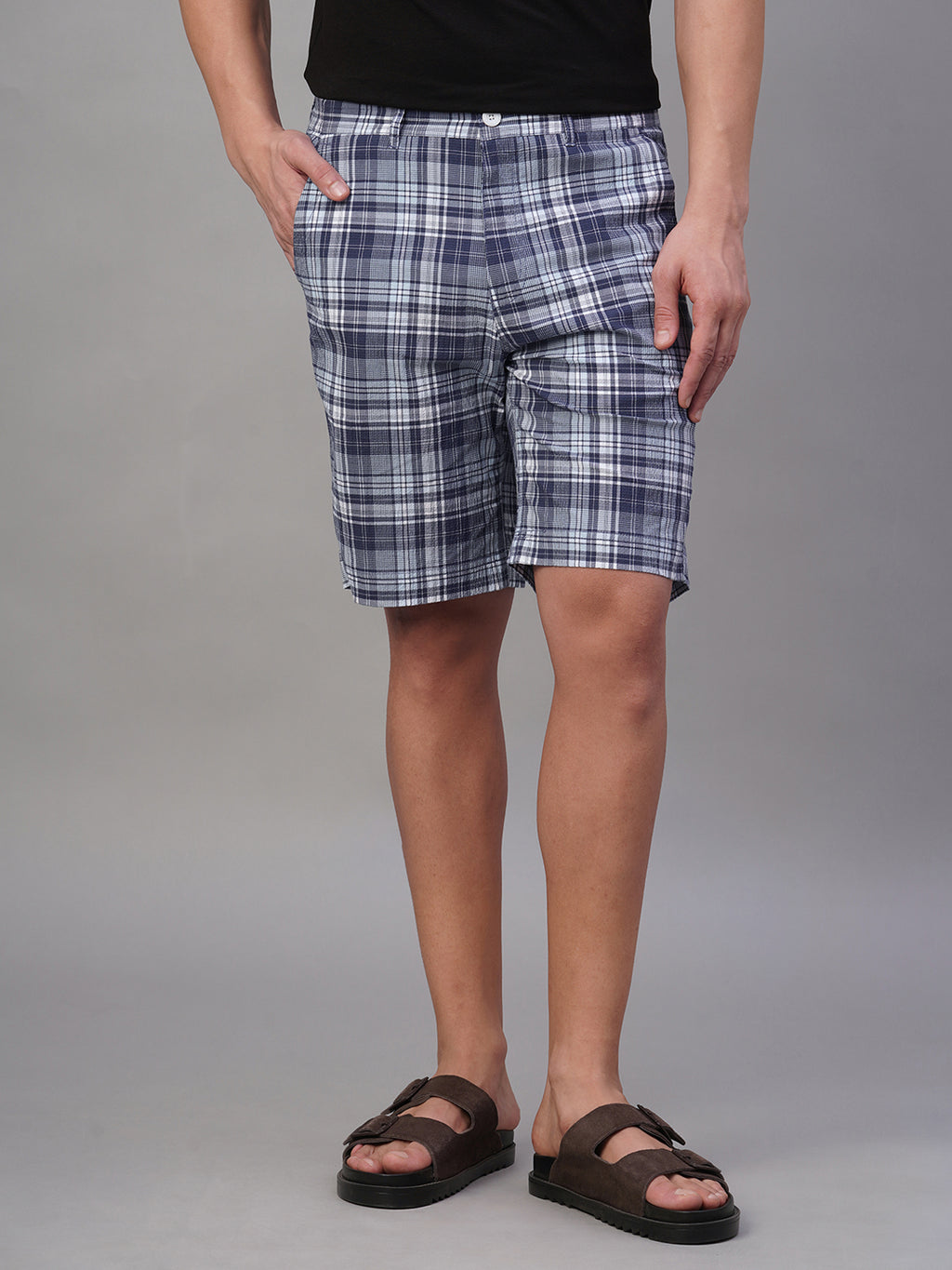 Men's Navy 100% Cotton Regular Fit Shorts