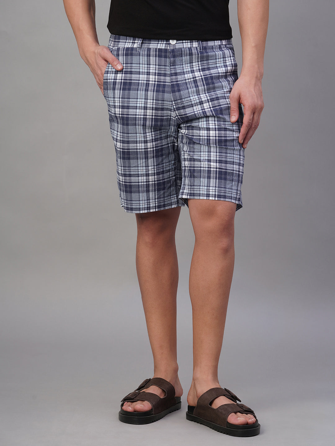 Men's Navy 100% Cotton Regular Fit Shorts