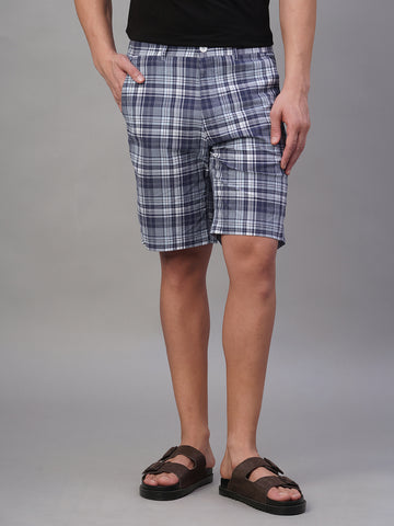 Men's Cotton Regular Fit Check Short Navy