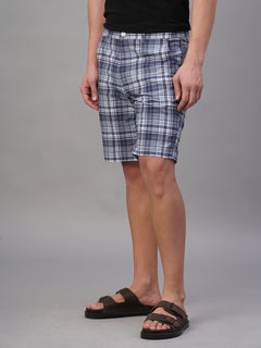 Men's 100% Cotton Regular Fit Check Shorts Navy