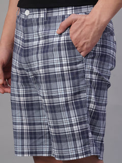 Men's 100% Cotton Regular Fit Check Shorts Navy