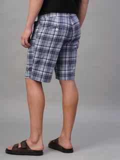 Men's 100% Cotton Regular Fit Check Shorts Navy