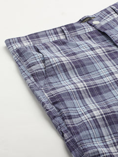 Men's 100% Cotton Regular Fit Check Shorts Navy