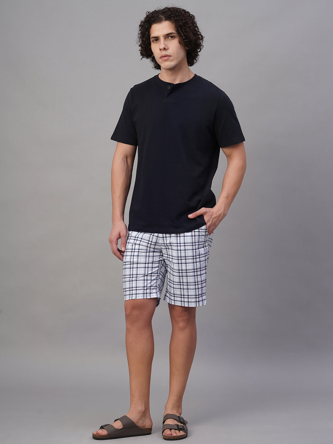 Men's Blue 100% Cotton Regular Fit Shorts